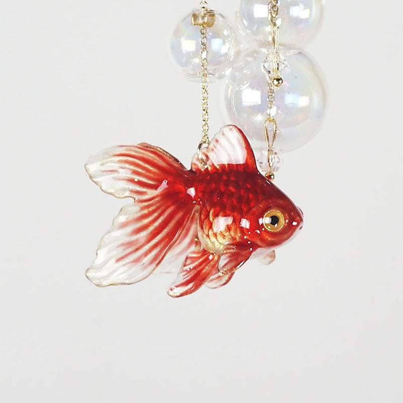 紅色金魚靈動耳環耳夾 獨立設計 新年好運錦鯉創意飾品 - 耳環/耳夾 - 樹脂 紅色