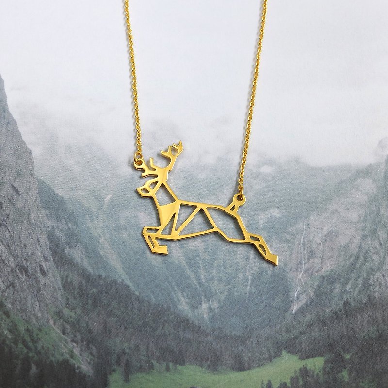 Deer Necklace, Origami Animal Necklace, Gift for her, Gold Plated Brass - Necklaces - Copper & Brass Gold