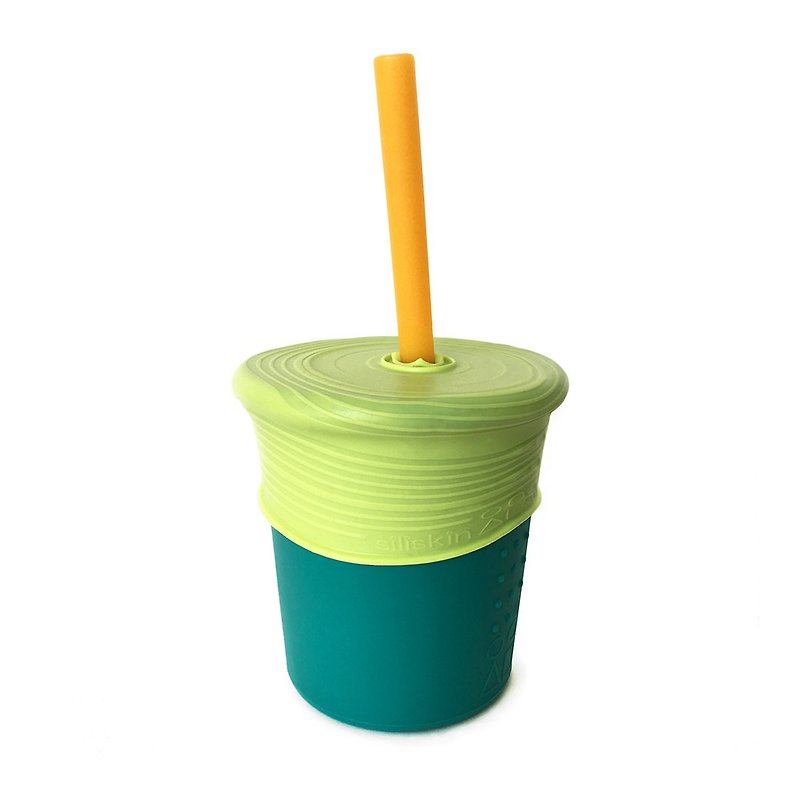 United States GoSili/Silikids Platinum Silicone (8oz) Super Elastic Cup Cover Straw Cup Set (Grass Green) - Teapots & Teacups - Silicone Green