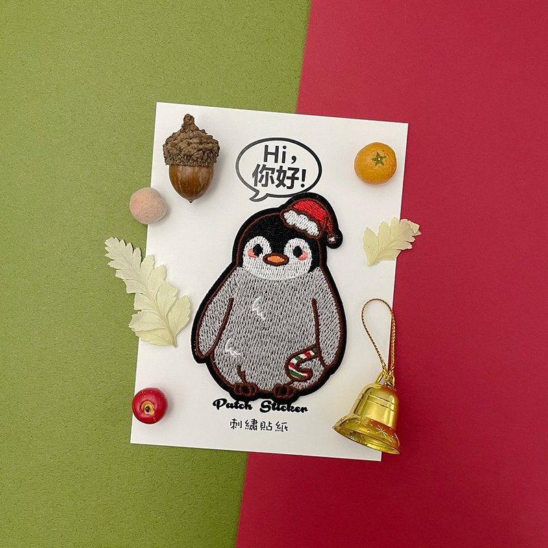 刺繡貼紙-聖誕企鵝 - 貼紙 - 繡線 灰色