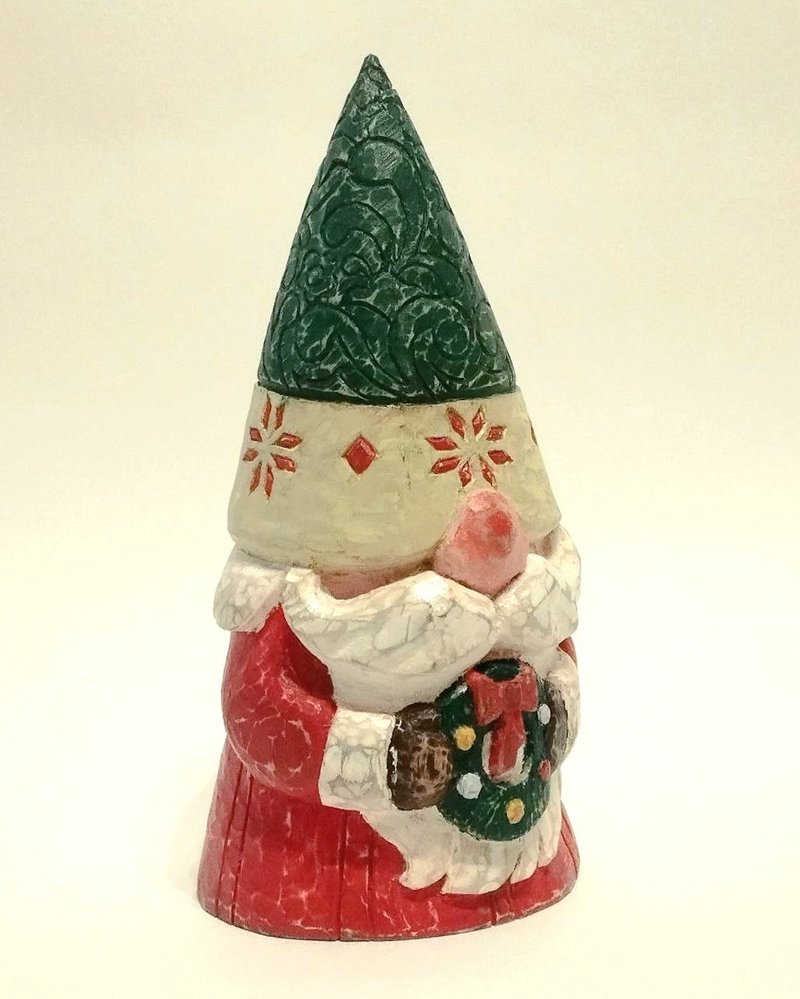 Handmade wooden Santa (with wreath) - 公仔/玩偶 - 木頭 