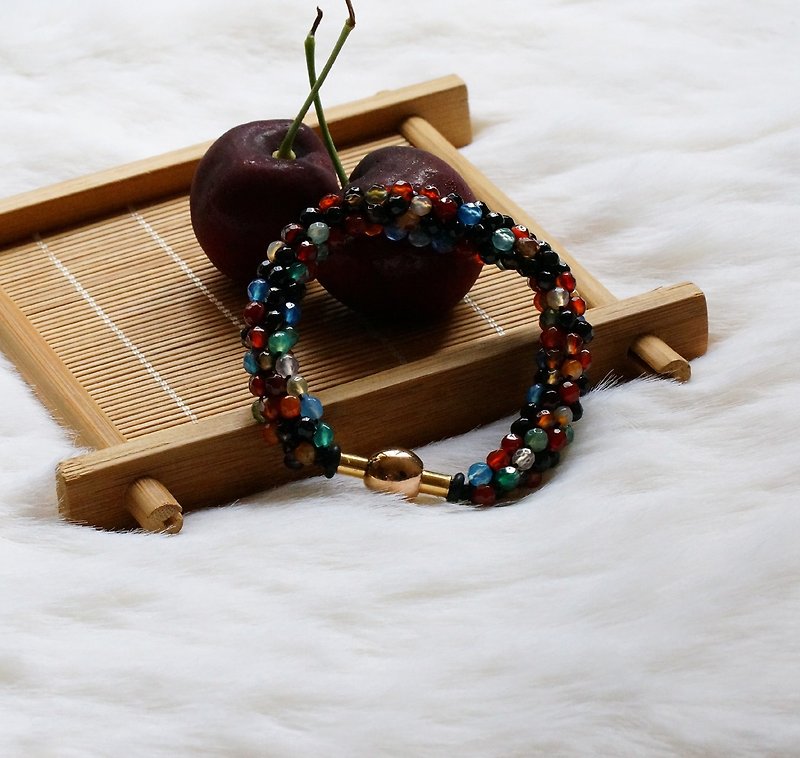 Handbraided Kumihimo Faceted Agate Bracelet - Bracelets - Gemstone Multicolor