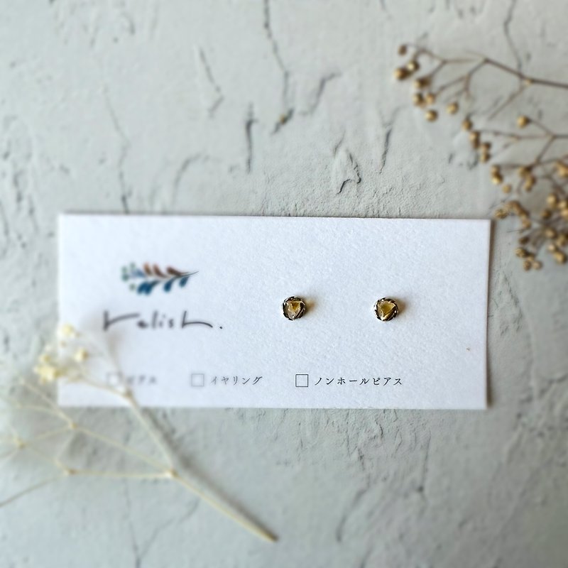 [Resale] November birthstone 1 natural stone Citrine Kintsugi line earrings Non-piercing earrings Small Small Extra small Yellow Yellow Gold Gold Stainless Steel Titanium - Earrings & Clip-ons - Stone Yellow