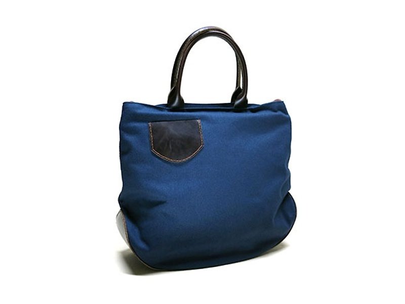 Portable Shoulder/Smilee Smilee Bag (Large Style)~Small Pocket in Real Cowhide~Navy Blue - Messenger Bags & Sling Bags - Cotton & Hemp Blue