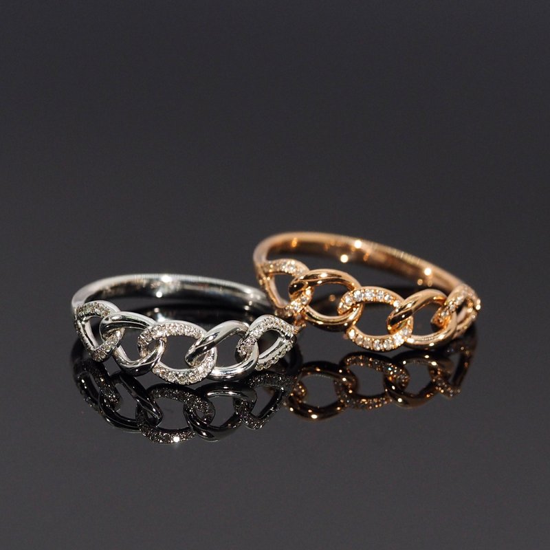 18K金鑽石鏈戒指 The Diamond Chain Ring - 戒指 - 貴金屬 