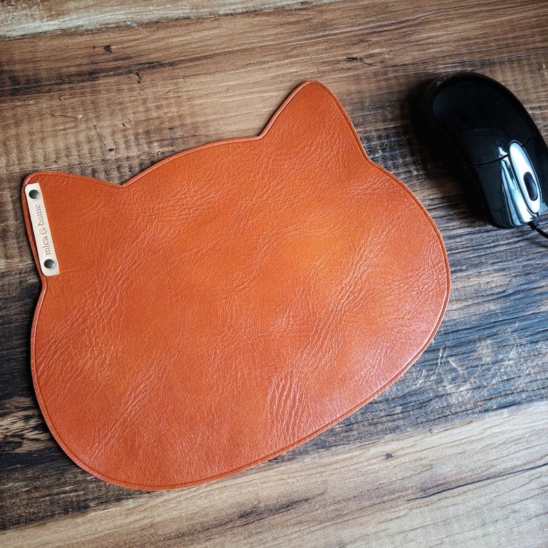 [Free engraving] Orange Cat vegetable tanned leather mouse pad [Christmas gift] - Mouse Pads - Genuine Leather 