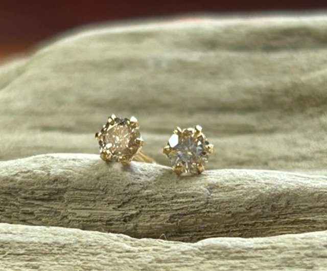 天然ダイアモンド0.2CT K18ゴールドスタッドピアスペア