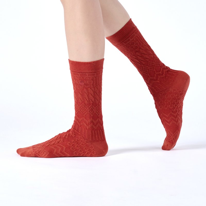 Forest Night/Red (F)-MIT Design Tube Socks - ถุงเท้า - ผ้าฝ้าย/ผ้าลินิน สีแดง