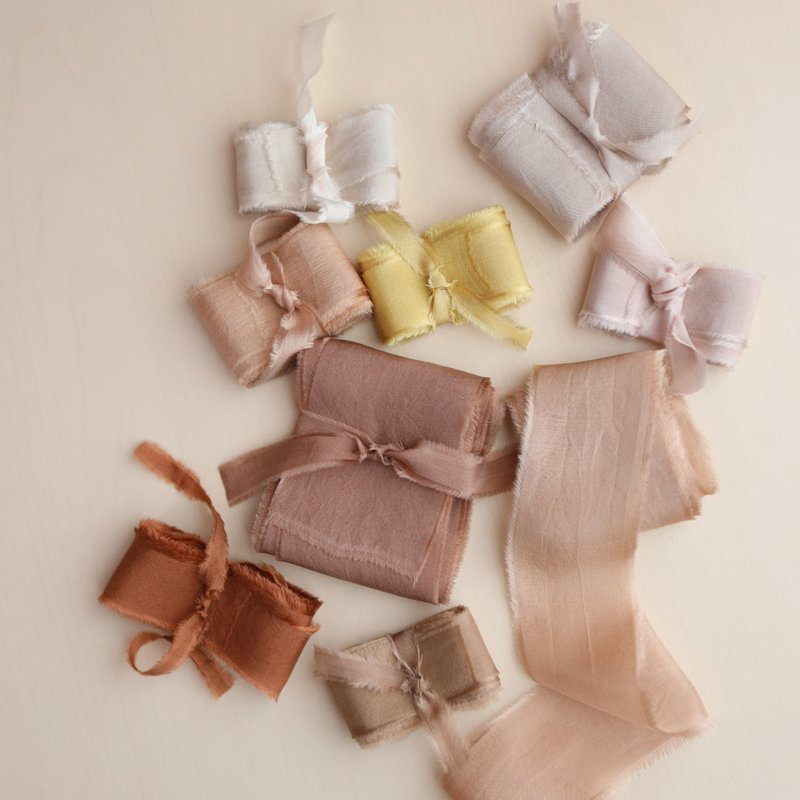 Hand Dyed Silk Ribbons | Set of 9 | Warm Tones Styling Bundle - 包裝材料/包裝紙 - 絲．絹 多色