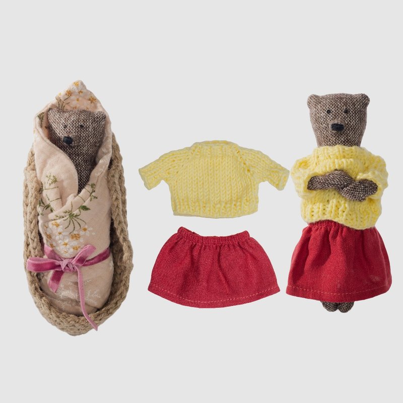 pk  baby- bear in a craddle - ตุ๊กตา - ผ้าฝ้าย/ผ้าลินิน สีนำ้ตาล