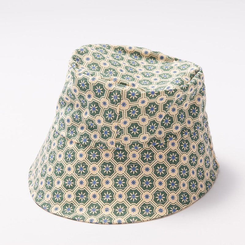 Fisherman Hat-L / Old Ceramic Tile No.2 / Yellow & Green - หมวก - ผ้าฝ้าย/ผ้าลินิน สีเขียว