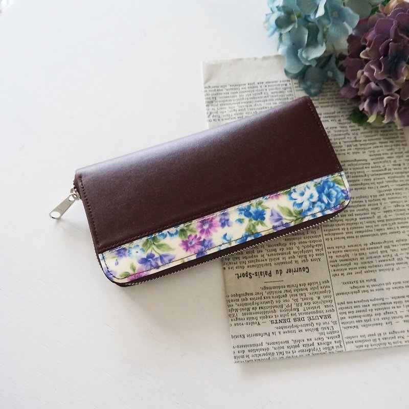 青紫の花ラウンドファスナー長財布 - 財布 - その他の素材 ブルー