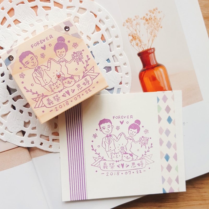 Handmade rubber stamp-heart electric heart lovely wedding stamp 6X6cm - การ์ดงานแต่ง - ยาง สีม่วง
