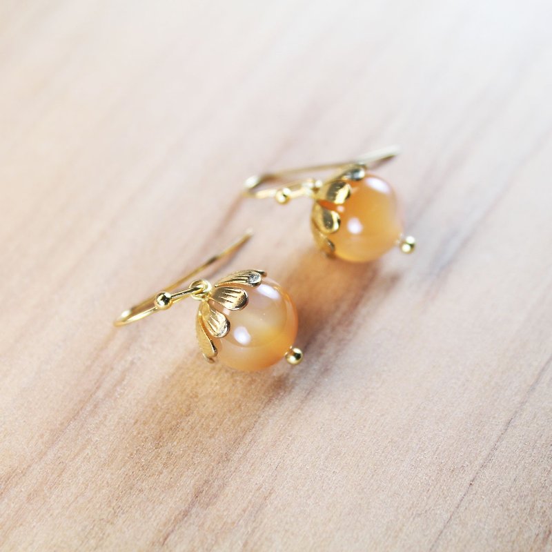 【Collection of gold lake】 longevity earrings gold cottage section | clip-style earrings needle earrings can be changed for sterling silver needles | color agate | brass plated 18K gold | natural stone earrings, Chinese ancient style jewelry E16 - ต่างหู - เครื่องเพชรพลอย สีส้ม