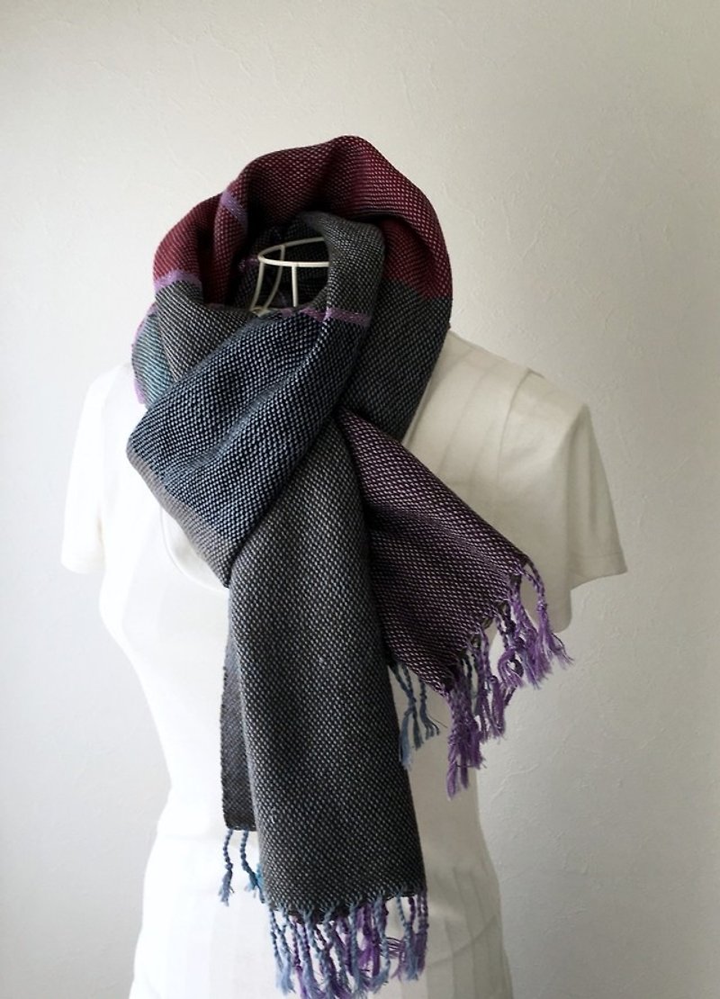 [Cotton & wool: Fall-Winter Spring] unisex: hand-woven stall "Brown & Purple" - ผ้าพันคอ - ขนแกะ สีม่วง
