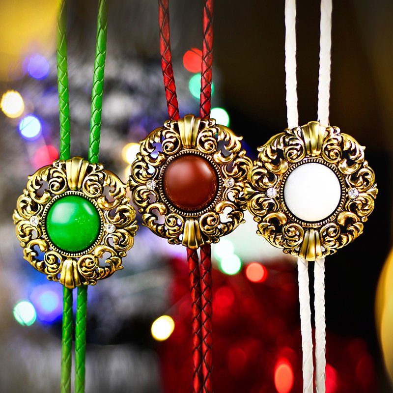 【限定版】四季古銅款 保羅領帶 Bolo Tie 真皮皮繩領帶 皮革項鍊 - 領帶/領帶夾 - 真皮 金色