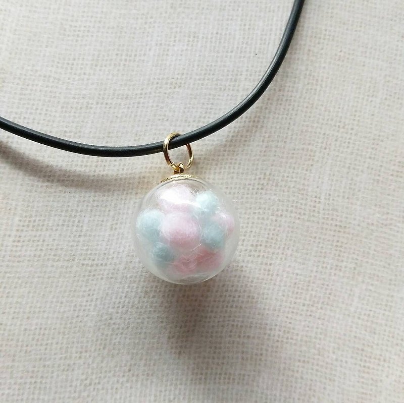 Glass Ball Pendant Necklace - Blue & Pink/ Multicolor - สร้อยคอ - ขนแกะ หลากหลายสี