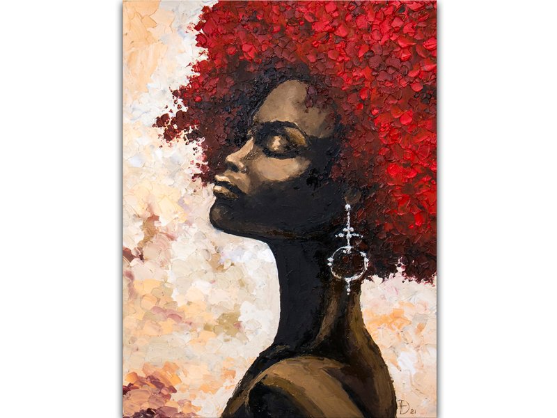 African Woman Painting African American Woman Original Art Black Woman Portrait - 海報/掛畫/掛布 - 其他材質 紅色