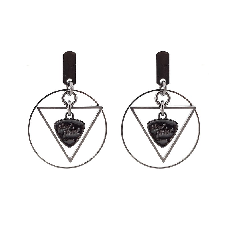 NEW NOISE 音樂飾品實驗所-三角星幾何耳環(黑金色-直款) - 耳環/耳夾 - 其他金屬 黑色