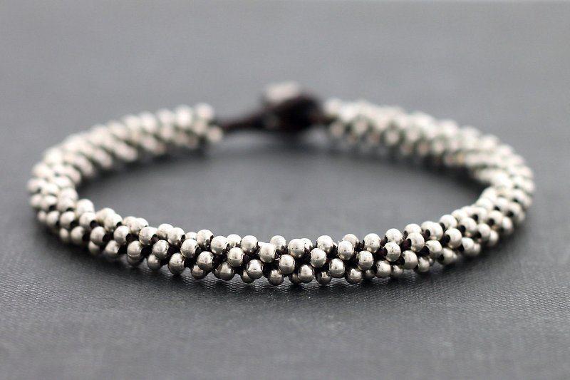 Silver Bead Weaving Anklets Woven Beaded Cuff Ankle Bracelets - Bracelets - Other Metals Silver