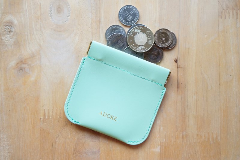 【ของขวัญสั่งทำพิเศษ】【กล่องของขวัญ】ADORE Leather coin purse (Mint Green) - กระเป๋าใส่เหรียญ - หนังแท้ สีเขียว