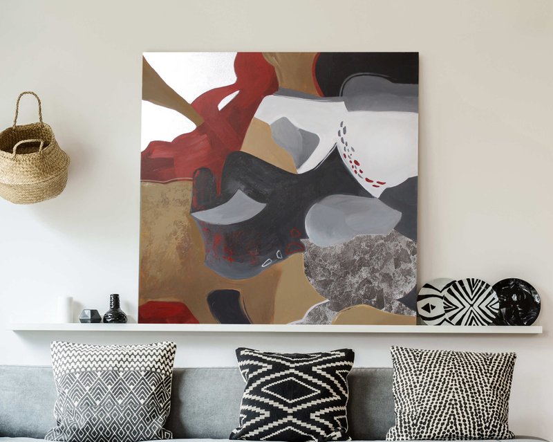 Brown Red Abstract | Brown Red Silver Abstract | Gray Brown Abstract | Streams 2 - 壁貼/牆壁裝飾 - 棉．麻 紅色