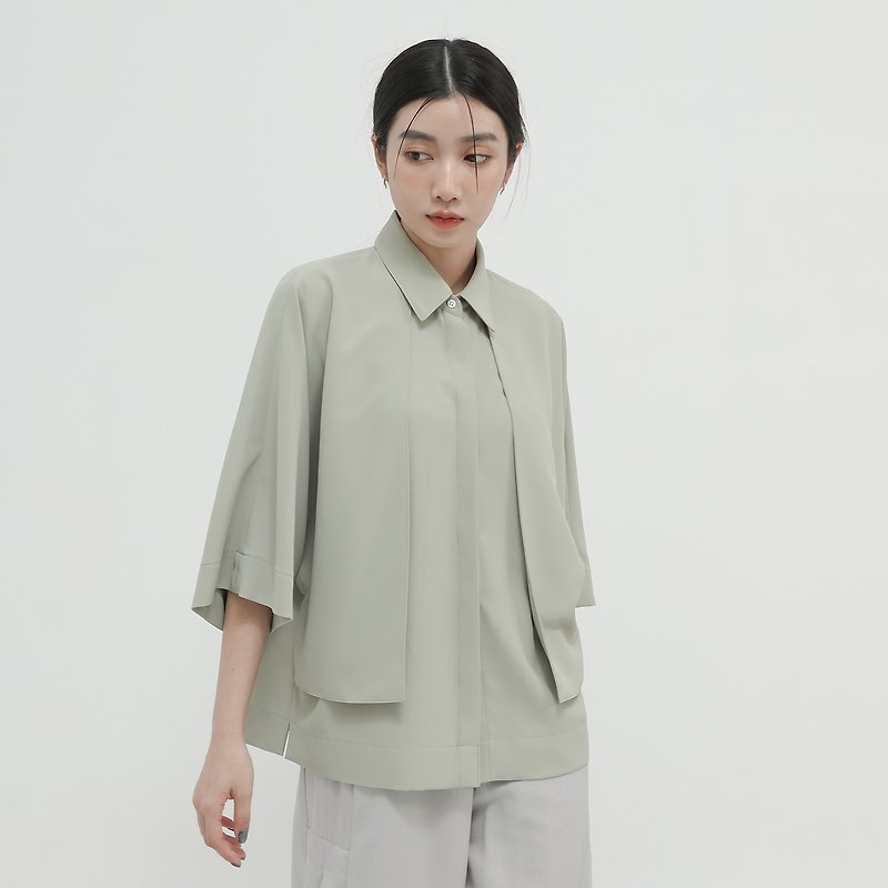 [Classic original] Trigonometric_Trigonometric function small backless shirt_CLT001_mint green - เสื้อเชิ้ตผู้หญิง - เส้นใยสังเคราะห์ สีเขียว