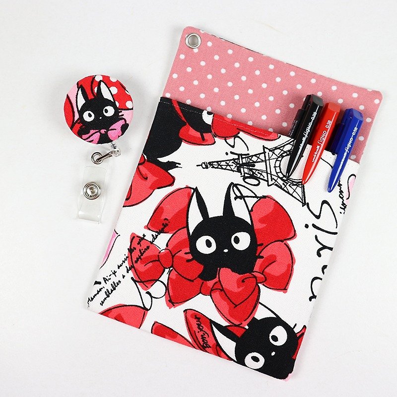 Physician's Robe Pocket Leak-proof Ink Storage Bag Pen Case + Document Holder-Butterfly Cat (Red) - กล่องดินสอ/ถุงดินสอ - ผ้าฝ้าย/ผ้าลินิน สีแดง