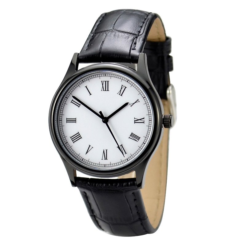 逆時針手錶 羅馬字 黑殼 男女皆宜 全球免運 - 男裝錶/中性錶 - 不鏽鋼 黑色