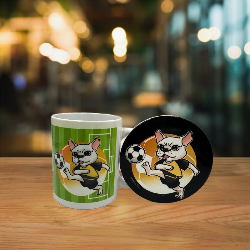 Football French Dou Ceramic Mug + Coaster | Gift Set | Customized - Mugs - Pottery 