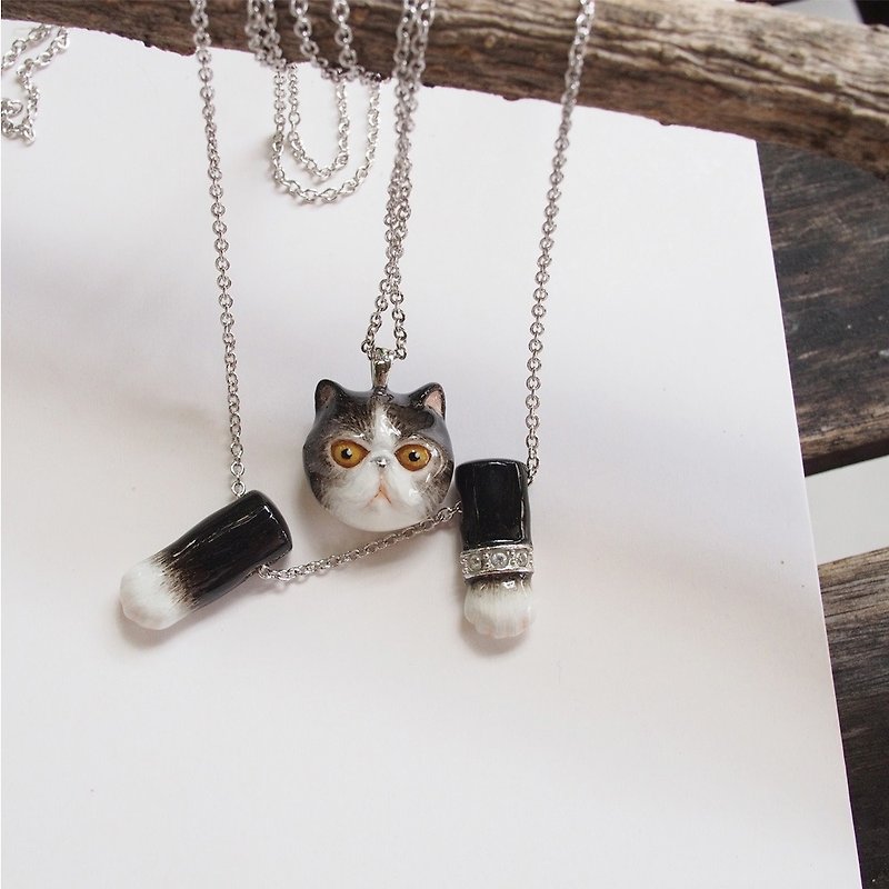 Head and Paw cat necklace - Other - Other Metals Black