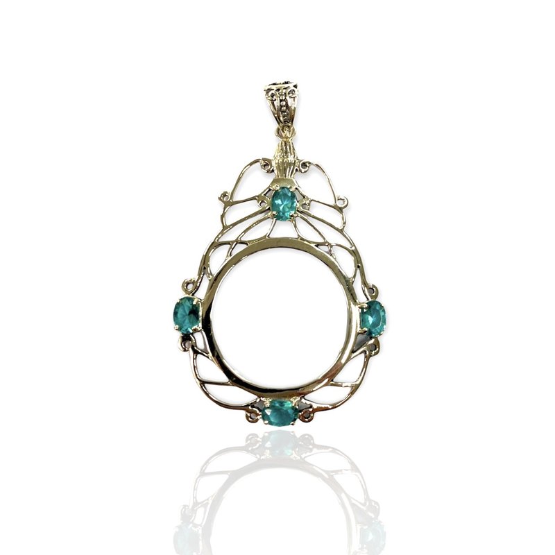 Victorian Style Magnifying Glass Loop Pendant Blue Topaz 925 Sterling Silver - อื่นๆ - เงินแท้ สีเงิน