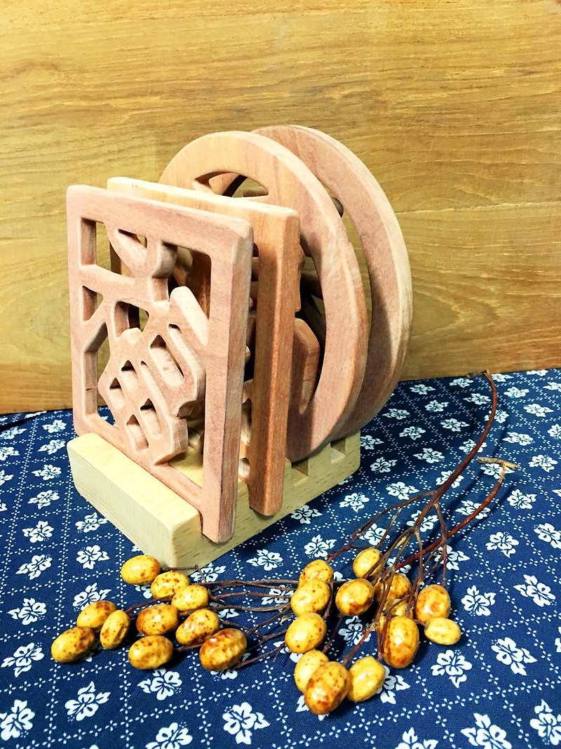 Log wood heat insulation mat - four-piece set combination - จานเล็ก - ไม้ 