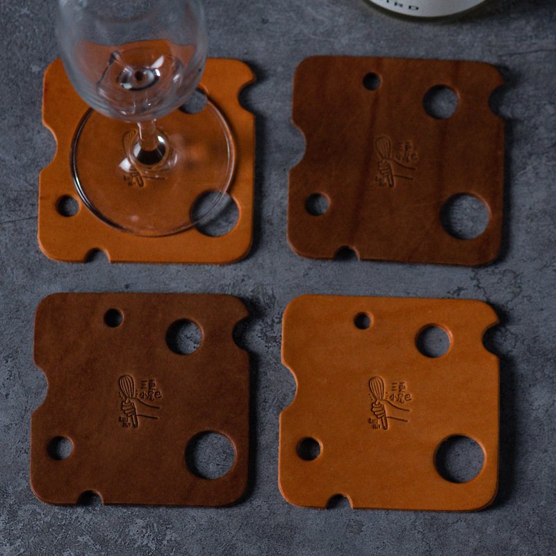 Cheese leather coaster - Beverage Holders & Bags - Genuine Leather Gold