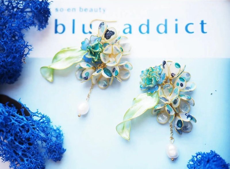 水彩渲染華麗樹酯耳環 - 耳環/耳夾 - 樹脂 藍色