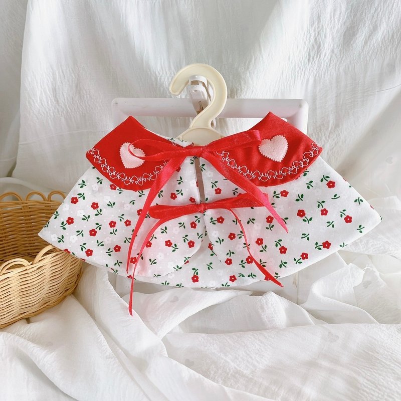 Vintage red flower pattern Cape for Dogs and Cats - 項圈/牽繩 - 棉．麻 