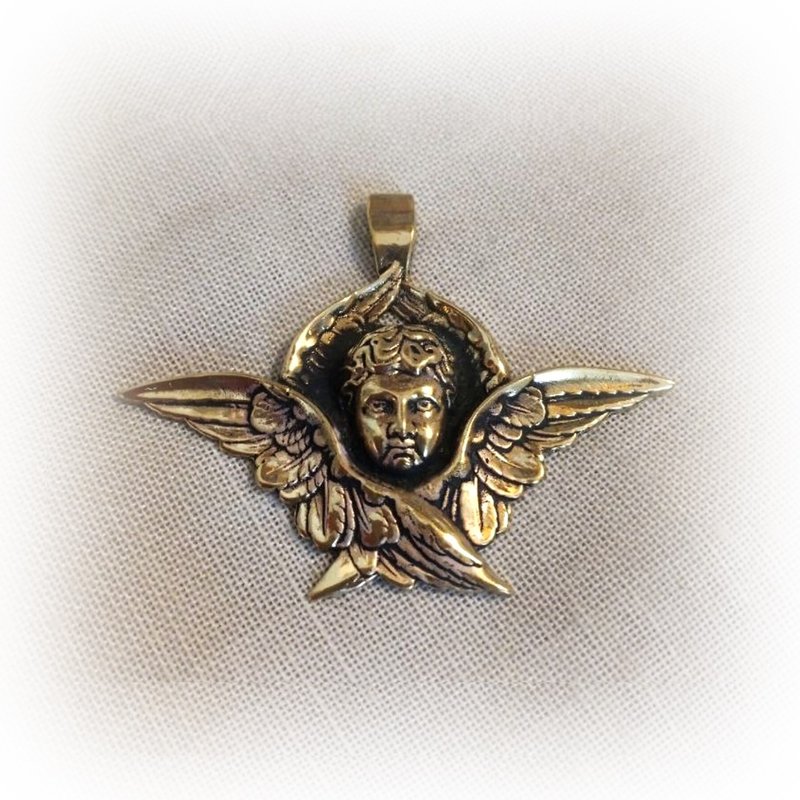 Angel brass necklace pendant,angel brass charm,ukrainian Jewelry,Angel jewelry - 吊飾/掛飾 - 銅/黃銅 金色