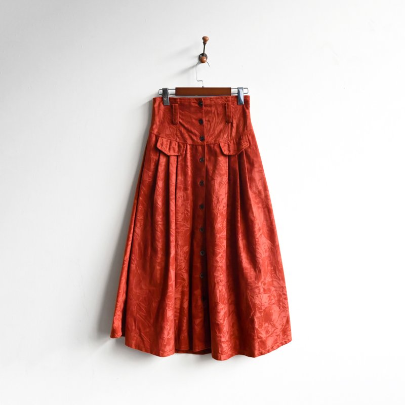 [Egg Plant Vintage] Persimmon Color Sunset Suede High Waist Vintage Skirt - Skirts - Other Man-Made Fibers 