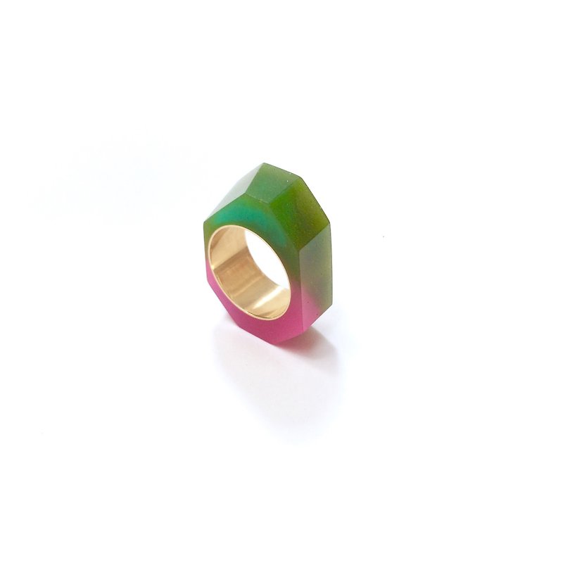 PRISMリング　ゴールド・グリーンピンク - 戒指 - 樹脂 綠色