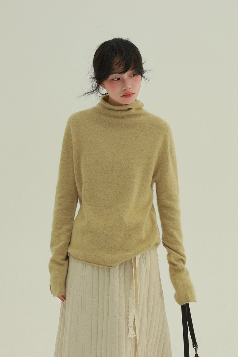 5顔色 軟萌小太陽 袖子開叉毛衣 慵懶風半高領針織內搭衫上衣 - 女裝毛衣/針織衫 - 羊毛 黃色