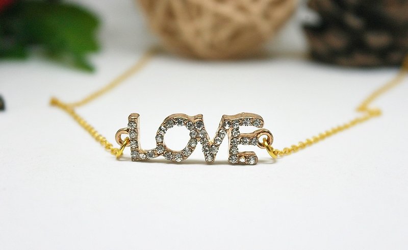 X alloy rhinestone necklace * LOVE (Gold Edition) * ➪ Limited X1 - สร้อยคอ - โลหะ สีทอง