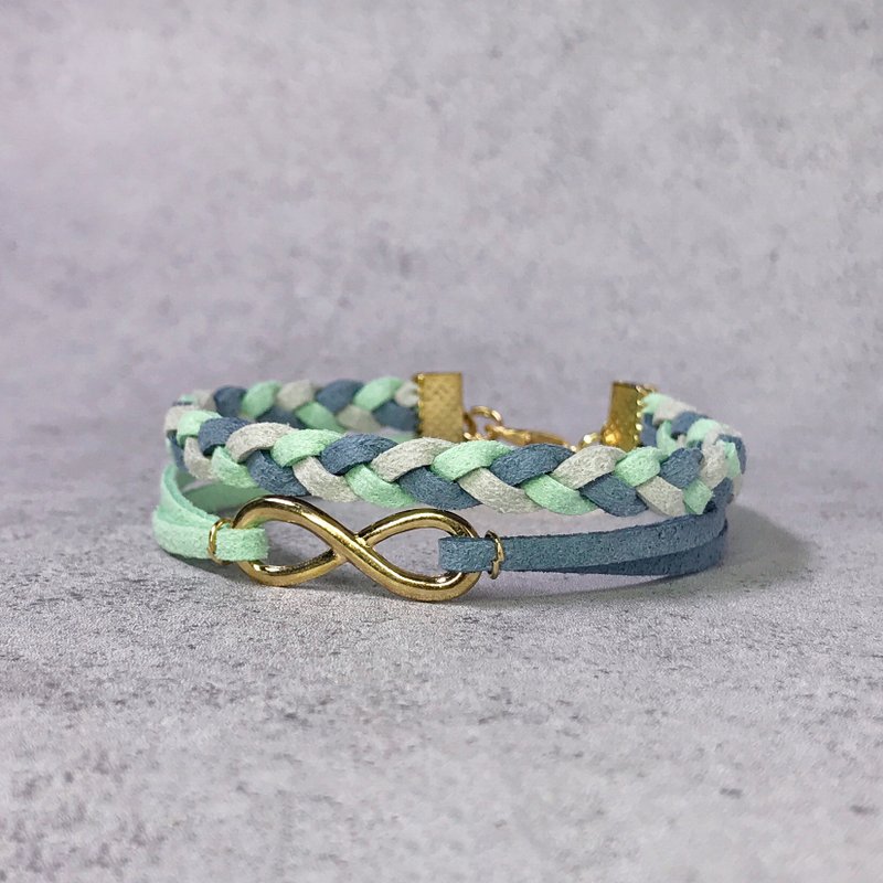 Handmade Double Braided Infinity Bracelets Rose Gold Series–mint green - Bracelets - Other Materials White