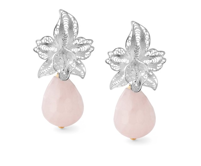 Marisol series pink crystal orchid earrings can be customized Clip  