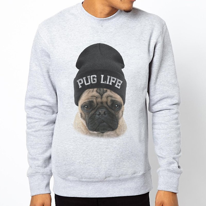PUG LIFE University Bristles American Cotton T-Gray Pug Pug Dog Method Puppy Dog Animal Design Fashionable Text Fashion - เสื้อยืดผู้ชาย - ผ้าฝ้าย/ผ้าลินิน สีเทา