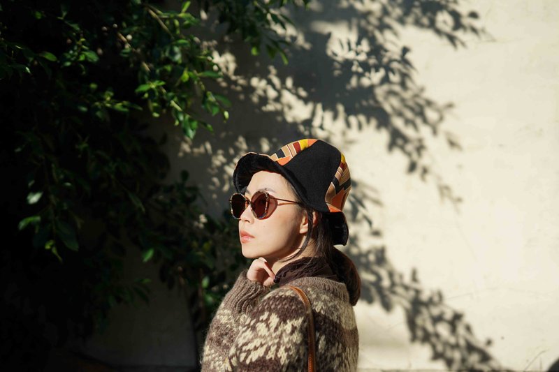 設計手作-復古幾何圖案印花拼接漁夫帽-卡其 - 帽 - 聚酯纖維 卡其色