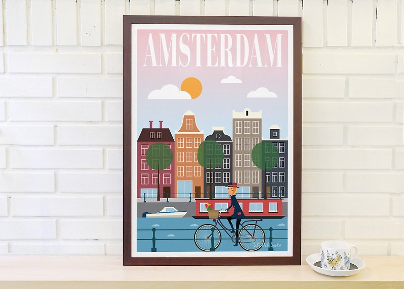 北歐復古簡約海報 阿姆斯特丹的美好週日 原創客製化掛畫不含外框 - 掛牆畫/海報 - 紙 粉紅色