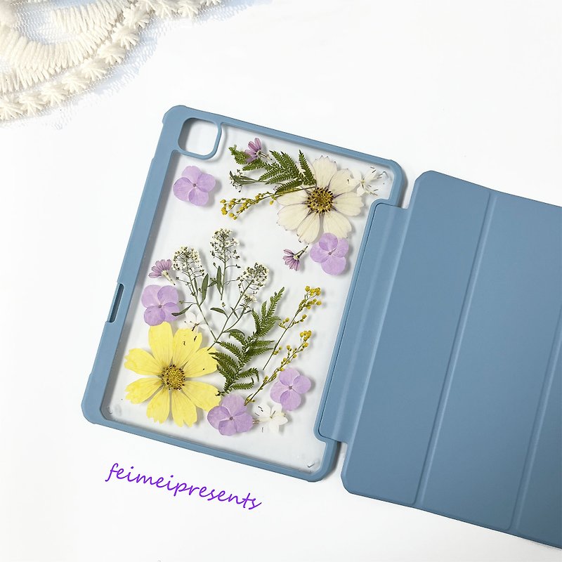 Purple Fragrance Handmade Pressed Flower iPad Case for New iPad Air 11in 13in - เคส/ซองมือถือ - พืช/ดอกไม้ 