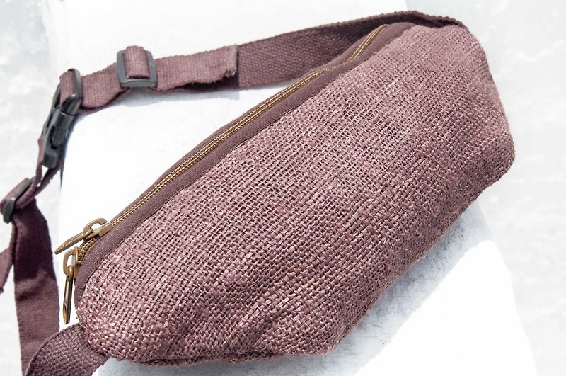 Carry-in pockets cotton and linen pockets hand-woven cloth side backpack cross-body bag carry bag canvas bag - coffee cake - Messenger Bags & Sling Bags - Cotton & Hemp Brown