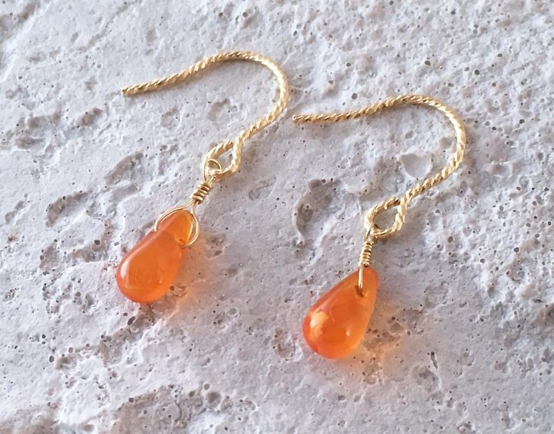 Carnelian Drop K14GF earrings - ต่างหู - เครื่องเพชรพลอย สีส้ม