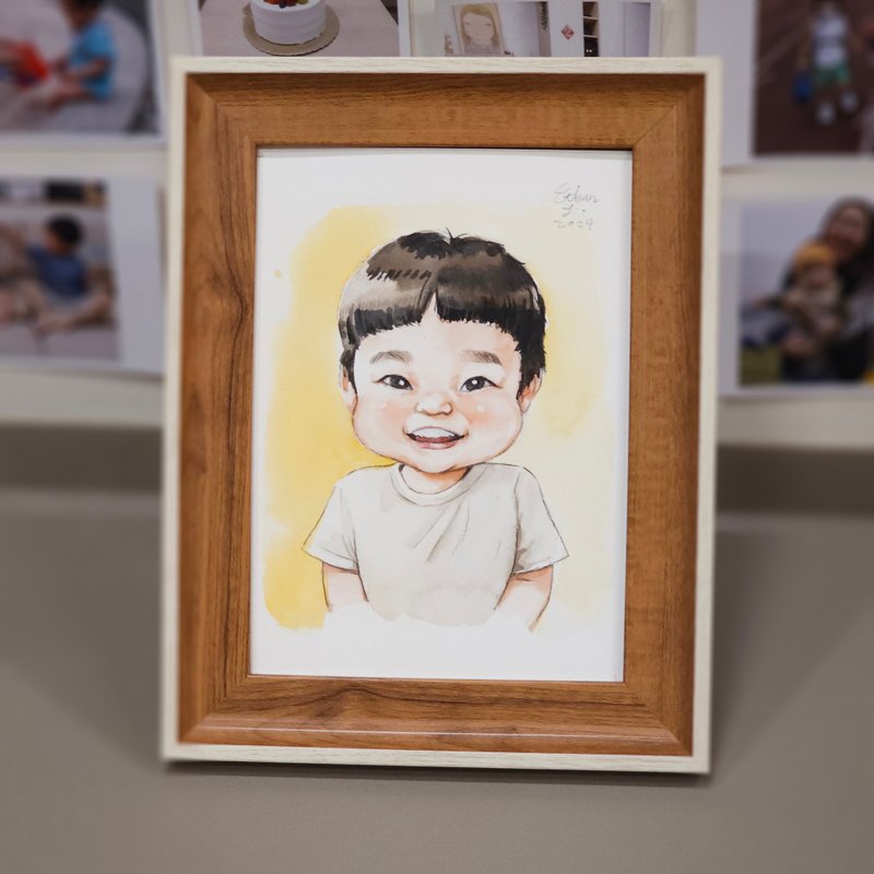 【伊森肖像畫】BABY/親子/家庭人像畫似顏繪 (7吋/相框需另購) - 喜帖 - 紙 白色